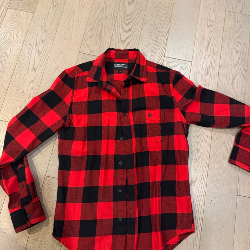 Aeropostale Red and Black Buffalo Check Button-Down Shirt